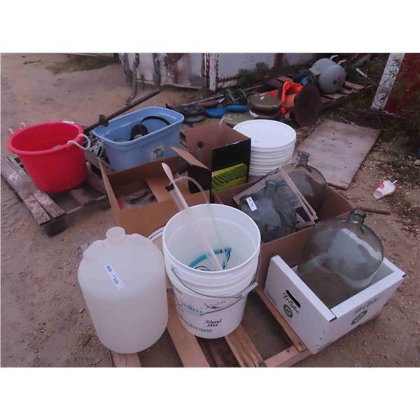 Pallet of Wine Making Equipment: Carbines 3 Glass 1 Plastic,