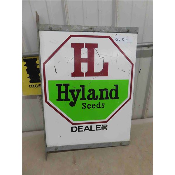 Hyland Seeds Metal 2 Sided Sign 18'' x 24'' with Frame & Hat Makes