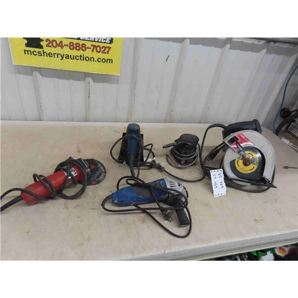5 Power Tools: Skil Saw, Planer, 2 Grinders, Sander 