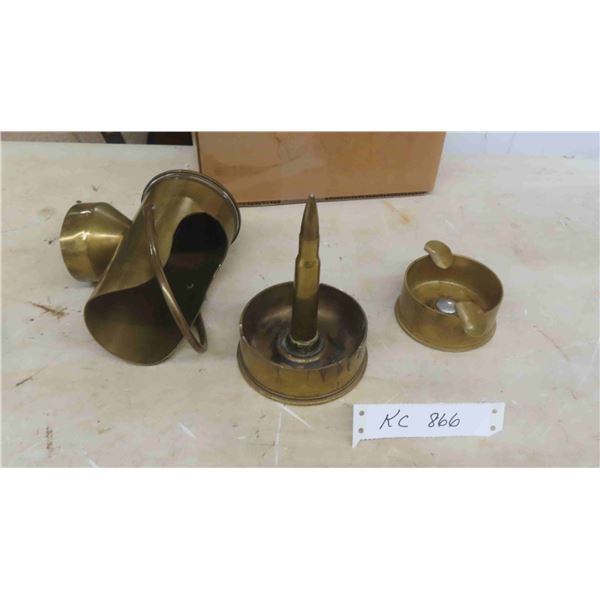 3 Trench Art Artillery Shell Ashtrays 