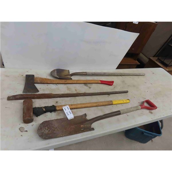 5 Hand Yard Tools: Axe, Fencing Bar, Spades, Sledge Hammer 