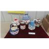 Image 1 : Christmas Decorations: 2 Fancy Tea Pots, Large Frosty Cookie Jar, 
