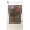Image 1 : Peacock Painting on Wood Beautifully Carved Frame 29'' x 45'' 