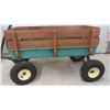Image 2 : John Deere Metal Wagon with Wood Rails, Rubber Tires & John