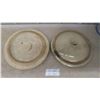 Image 1 : 2 Stoneware Crock Lids 10 Gallon & 6 Gallon - 6 Gallon Has Chips 