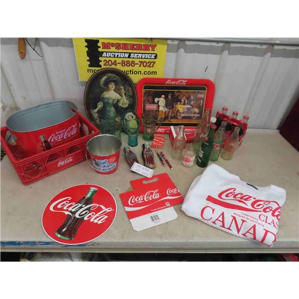 Coca Cola : Modern Porcelain Sign , Pails , Trays , Cards , Glasses, Bottles,