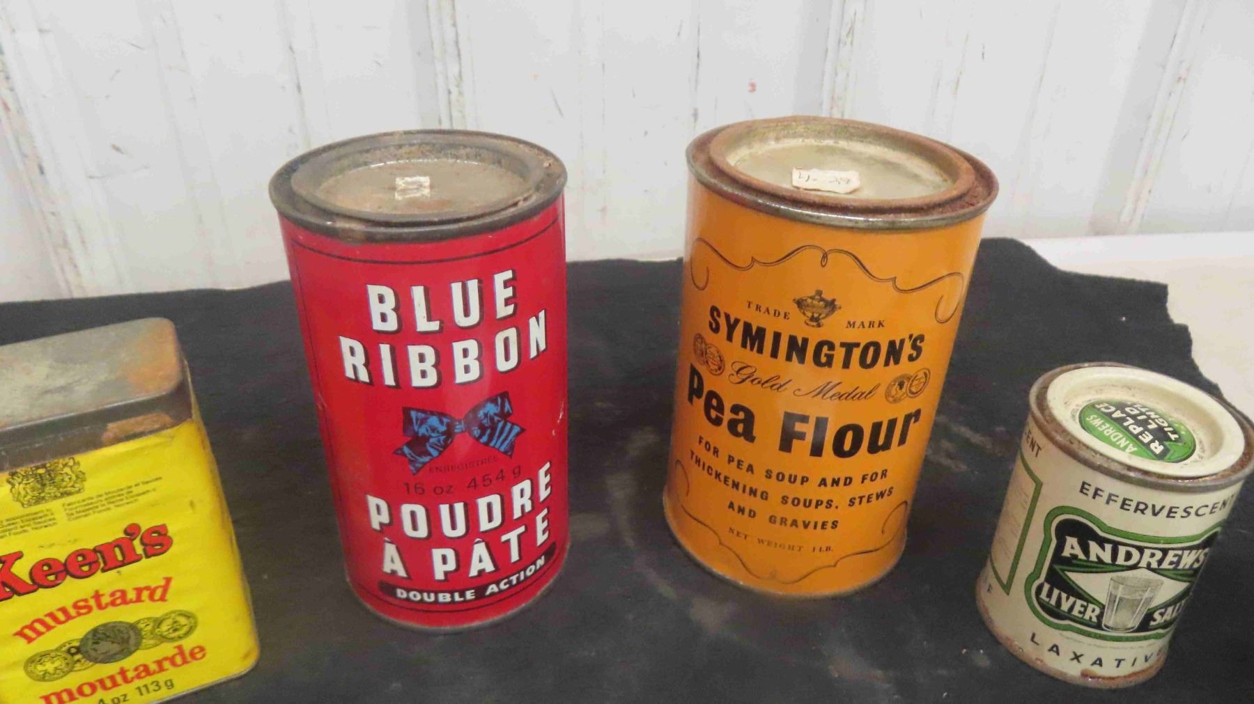 6 Tins : Blue Ribbon, Symingtons Pea Flour, Keens