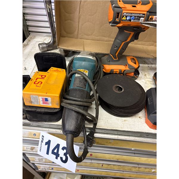 Makita grinder & discs, 2- Rigid 12 Volt drills c/w charger