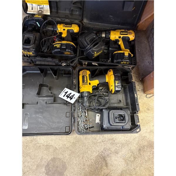 3- DeWalt 18 Volt drills, chargers