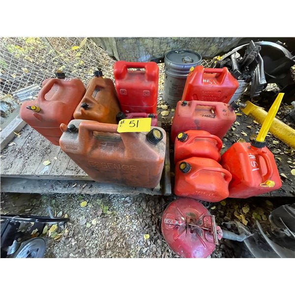 Qty of jerry cans, pail of metal brackets