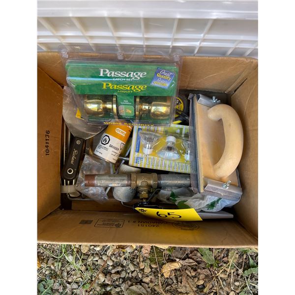 Qty of rope, brackets, door latch, bulbs, bags