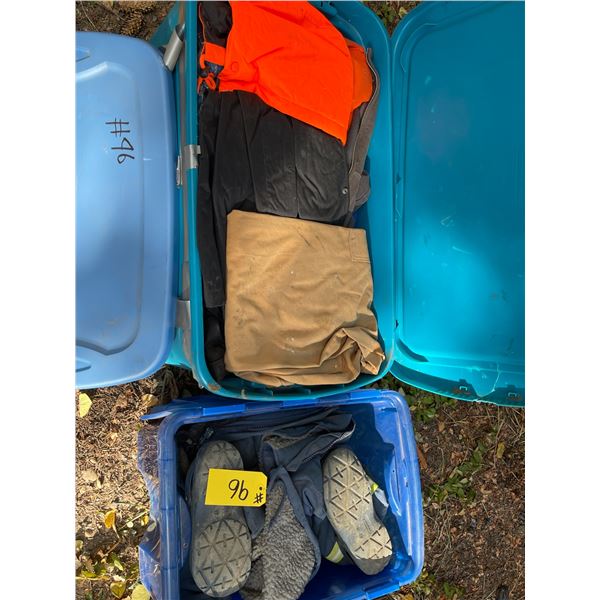 Qty of tote containers, winter parka