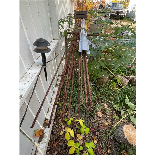 Qty of rebar, tin strip, 2 tires