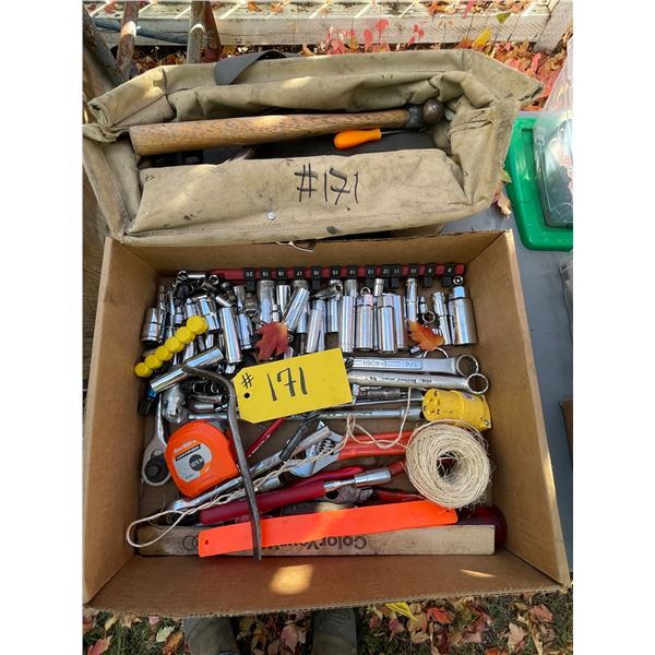 Misc. sockets, wrenches, hammer, vice grips