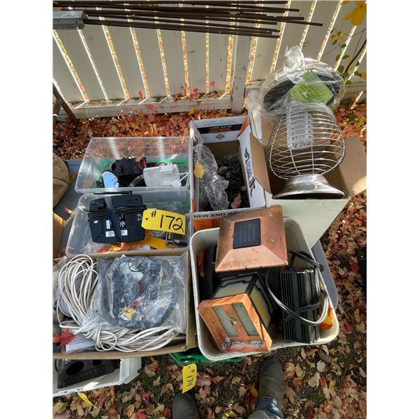 Qty of misc. electronics cords, yard lights