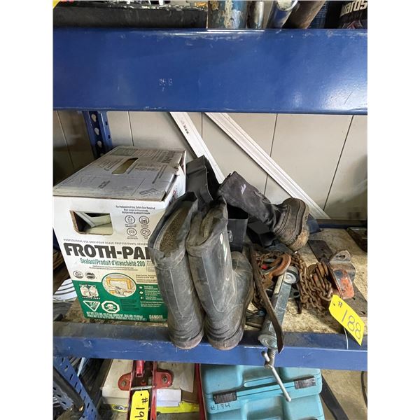 Chain hoist, boots, spray foam sealant, battery box