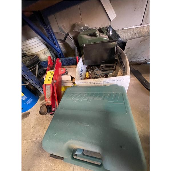 Floor jack, tool cases, broom head