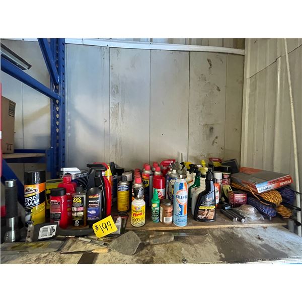 Qty of aerosol cleaners, lubricants, rope