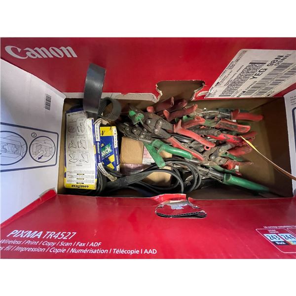 Qty of tin snips, auto belts