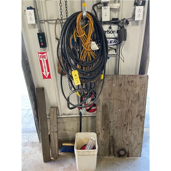 Ext cords, booster cables, broom