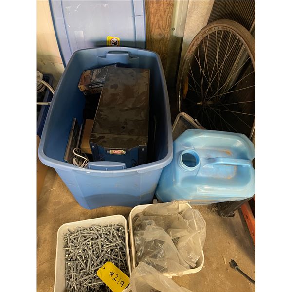 Rivets, tin screws, 2 rods, tote of VHS tapes
