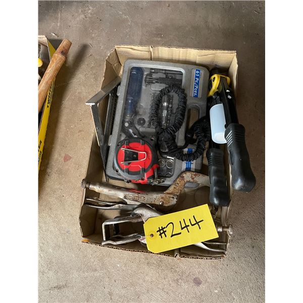 Riveter, clamps, driver set, tape measure