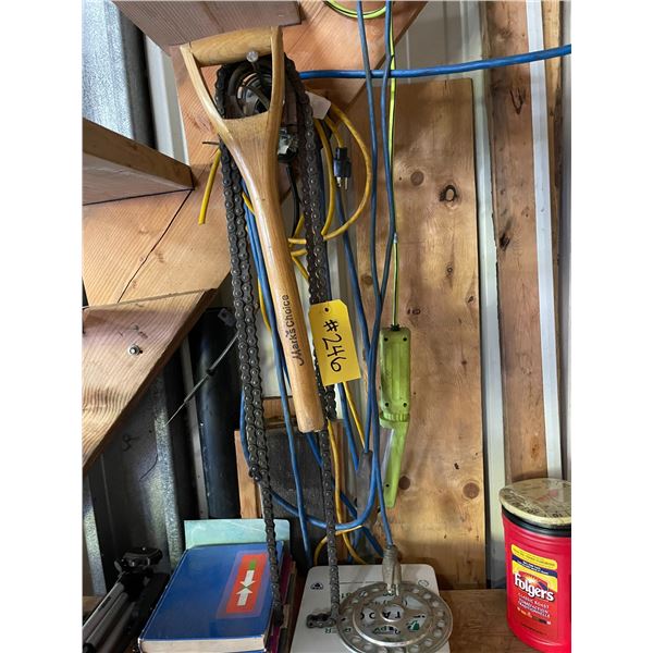 Qty of boots, lights, ducting, cords, books, chain, ext. cords