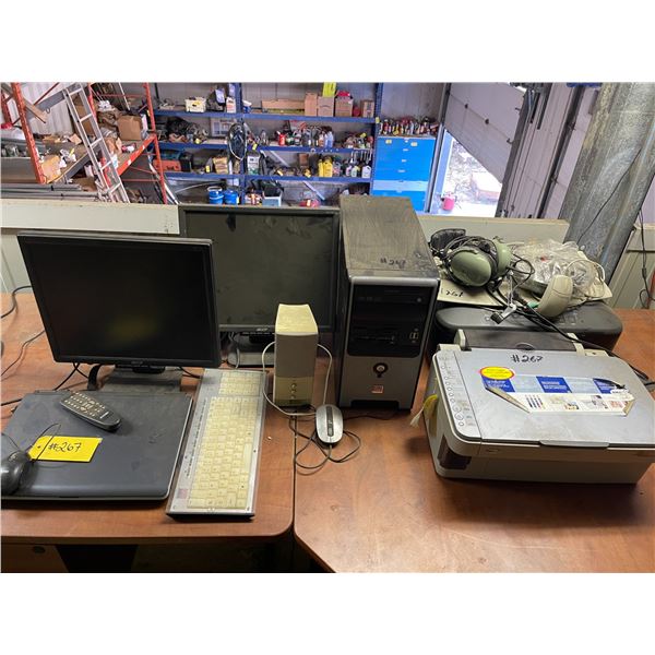 Qty of electronics, computer monitors, keyboards, printers, headset