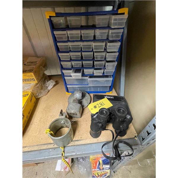 Organizer, hitch locks, binoculars