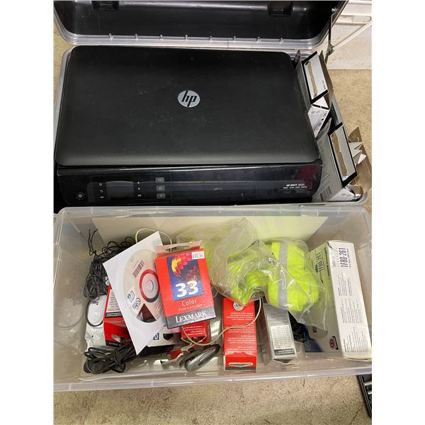 Case, box of printer cartridges & electronic parts