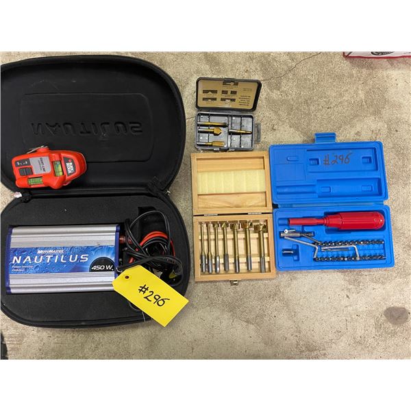 Power inverter, bit set, sight line, router bits