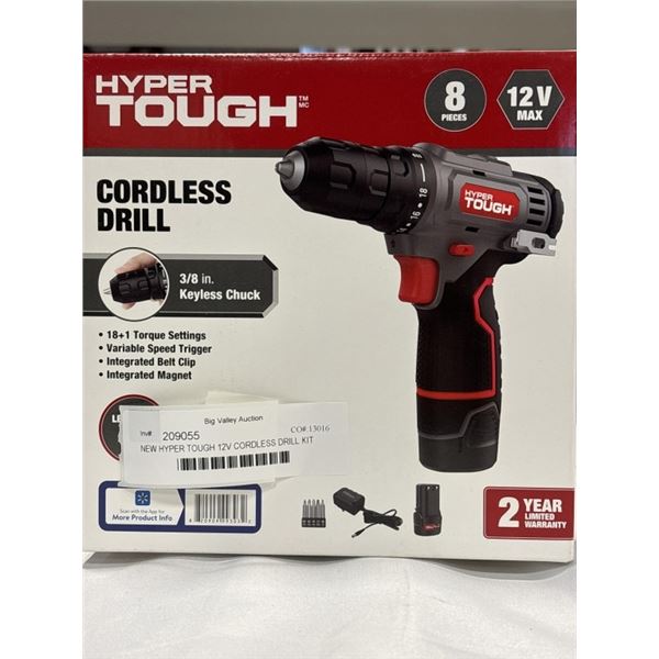 NEW HYPER TOUGH 12V CORDLESS DRILL KIT