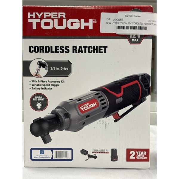 NEW HYPER TOUGH 12V CORDLESS RATCHET 3/8" 10PC KIT