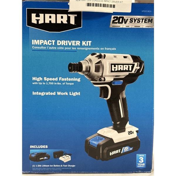 NEW HART 20V CORDLESS IMPACT DRIVER KIT