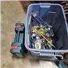 Image 1 : TOTE OF ASSORTED TOOLS AND BOSCH DRILL IN CASE