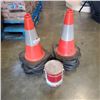 Image 1 : LOT OF SAFETY CONES AND PAIL OF SAFETY YELLOW PAINT
