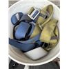 Image 2 : BUCKET WITH 2 SAFETY HARNESSES AND BOX OF ASSORTED SHOP ITEMS