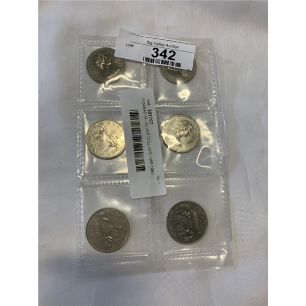 6 CANADIAN SILVER DOLLARS 1980-1981