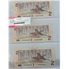 Image 1 : 3 MINT CONDITION 1986 2.00 CANADIAN BILLS IN SEQUENCE LAST YEAR