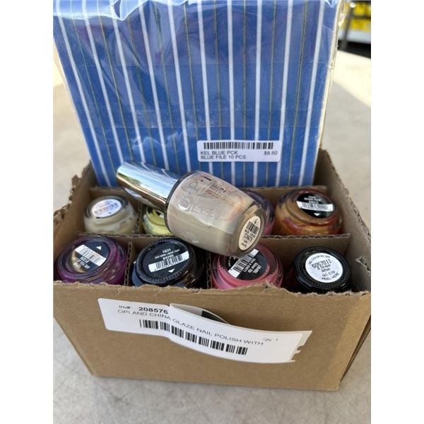 OPI AND CHINA GLAZE NAIL POLISH WITH CASE OF BLUE FILES