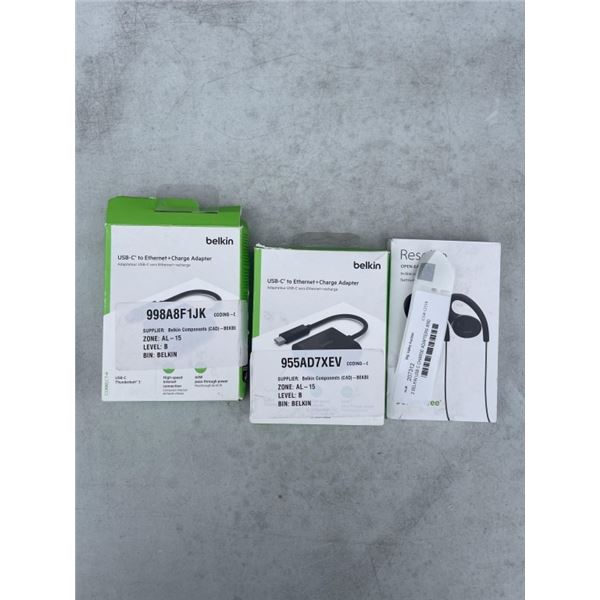 2 BELKIN USB C CHARGE ADAPTERS AND RESOLVE EARBUDS