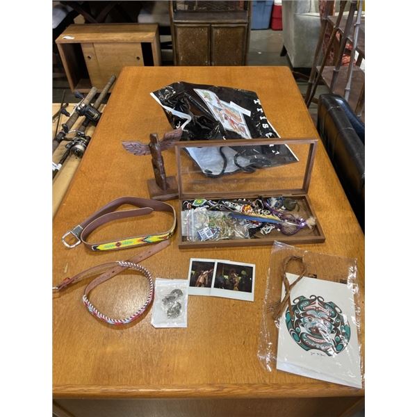 COLLECTION OF NATIVE BEADWORK, PICTURES AND JEWELRY