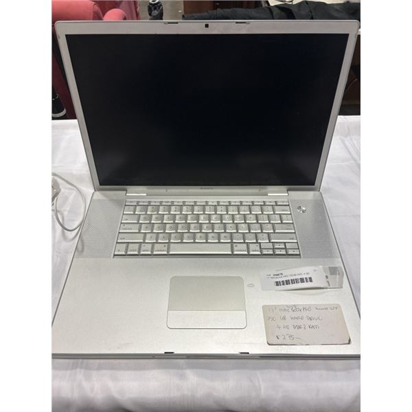 17" MACBOOK PRO 750GB HDD, 4 GB RAMWITH ADAPTER RESET