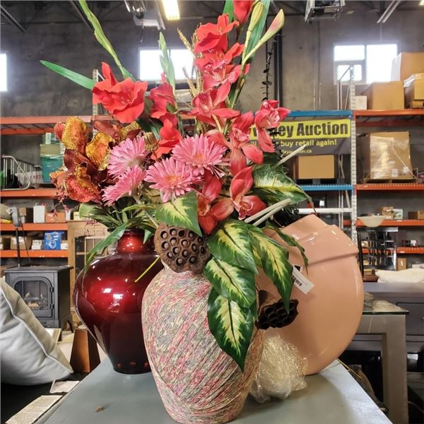 THREE VASES WITH FLORAL DECORATIONS