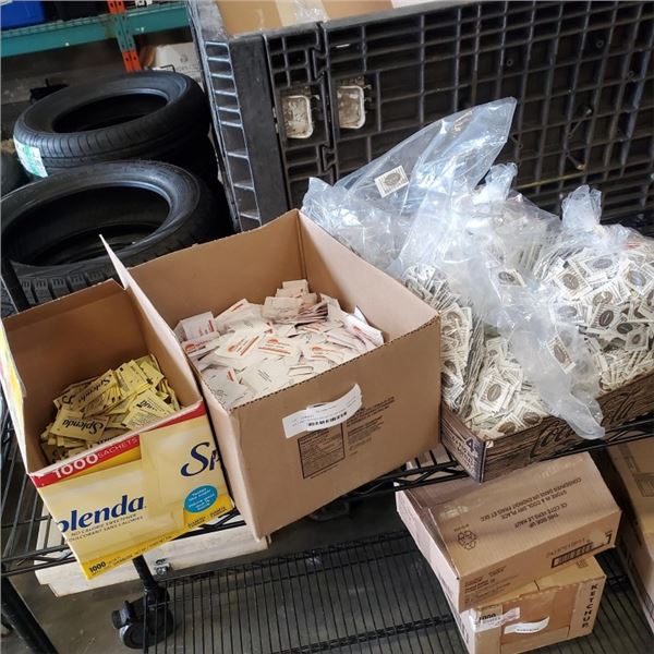 SALT AND PEPPER PACKETS, SPLENDA, VINEGAR ETC