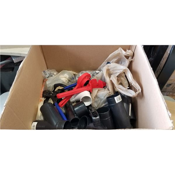 BOX OF PLUMBING PARTS