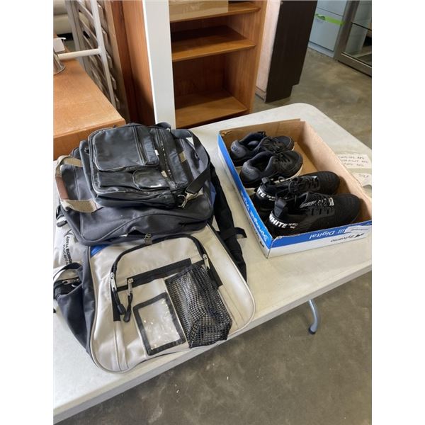 2 PAIR OF SHOES WITH 3 BAGS COMPUTER OVERNIGHT AND SPORTS