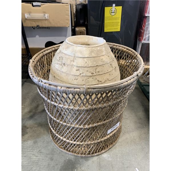 WICKER STAND AND LARGE VASE