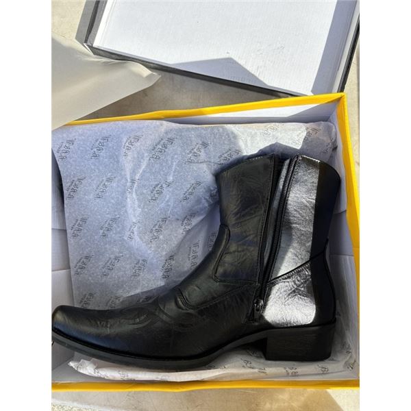 NEW MENS HALF ZIP COWBOY ANKLE BOOTS, BLACK SIZE 8