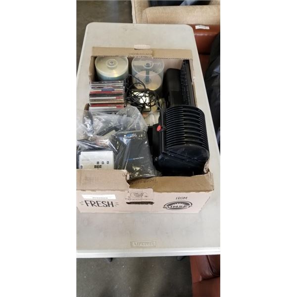 BOX OF GPS, DVD-R DISC WALKIE TALKIES AND MORE